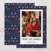 Blue Ugly Sweater Married en Merry Photo Feestdagenkaart (Voorkant / Achterkant)