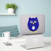 Blue Uil Ontwerp Sticker (Laptop op bureau)
