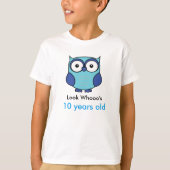 Blue Uil verjaardag met leeftijd gepersonaliseerd T-shirt (Voorkant)