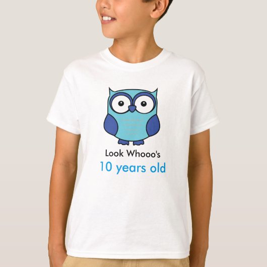 Blue Uil verjaardag met leeftijd gepersonaliseerd T-shirt (Voorkant)