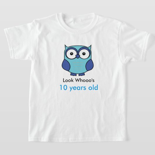Blue Uil verjaardag met leeftijd gepersonaliseerd T-shirt (Laagn)
