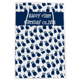 Blue Uils verjaardagsfeestje Medium Cadeauzakje