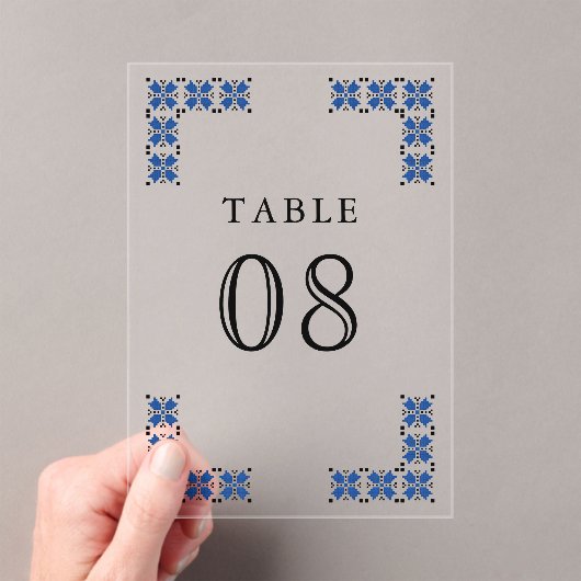 Blue Ukrainian Wedding Acrylic Table Number Acryl Uitnodigingen (Insitu (Draagbaar))