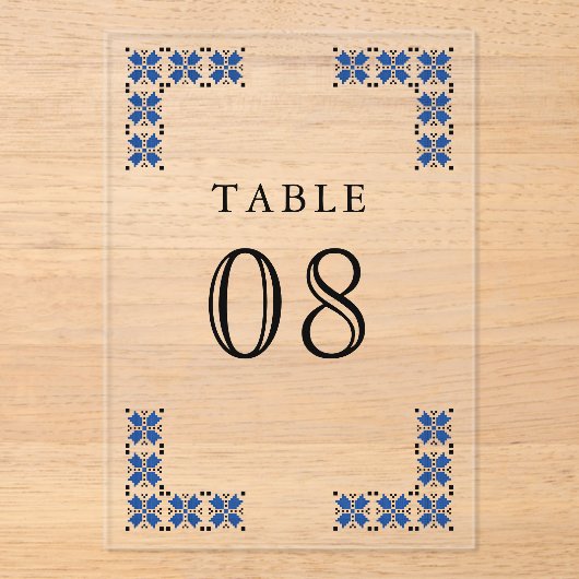 Blue Ukrainian Wedding Acrylic Table Number Acryl Uitnodigingen (Voorkant)