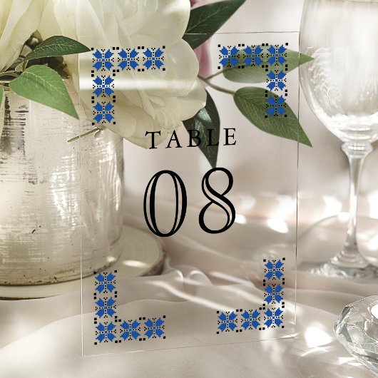 Blue Ukrainian Wedding Acrylic Table Number Acryl Uitnodigingen