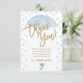 Blue Umbrella Baby shower Dank u kaart (Staand voorkant)