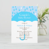 Blue Umbrella Baby shower Invitation Kaart (Staand voorkant)
