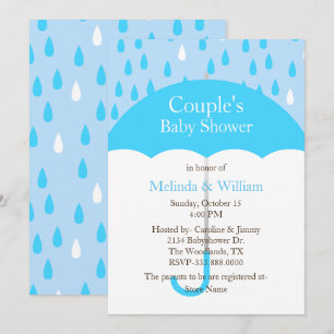 Blue Umbrella Baby shower Invitation Kaart