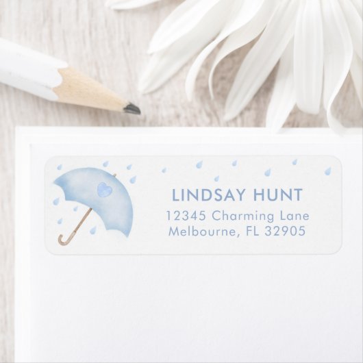 Blue Umbrella Baby shower Retour Adres Label (Insitu)