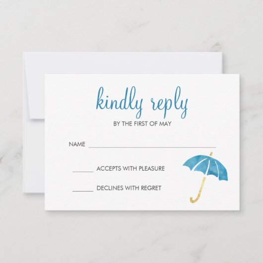 Blue Umbrella Baby shower RSVP-respons RSVP Kaartje (Voorkant)