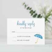 Blue Umbrella Baby shower RSVP-respons RSVP Kaartje (Staand voorkant)