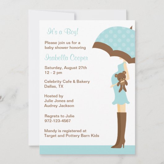Blue Umbrella Baby Shower-uitnodigingen Kaart (Voorkant)
