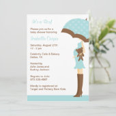 Blue Umbrella Baby Shower-uitnodigingen Kaart (Staand voorkant)