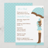 Blue Umbrella Baby Shower-uitnodigingen Kaart (Voorkant / Achterkant)