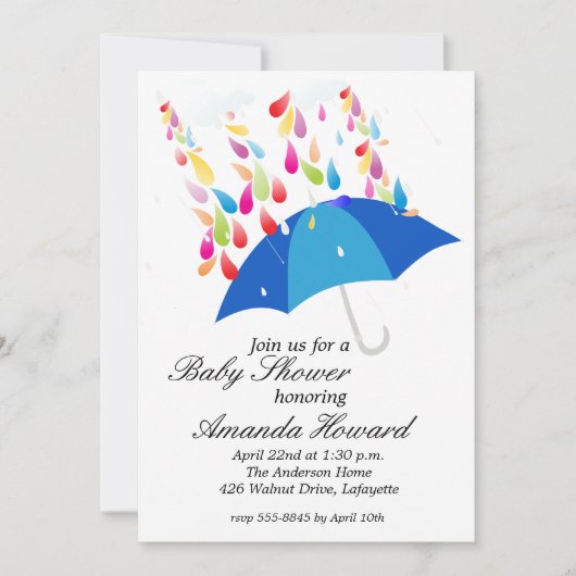 Blue Umbrella Boy Baby Shower Invitations Kaart (Voorkant)