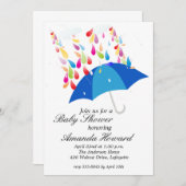 Blue Umbrella Boy Baby Shower Invitations Kaart (Voorkant / Achterkant)