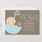 Blue Umbrella Boy Baby shower Kaart (Voorkant)