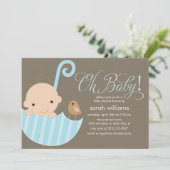Blue Umbrella Boy Baby shower Kaart (Staand voorkant)