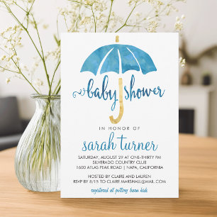Blue Umbrella Boy Baby Shower Uitnodigingen