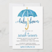 Blue Umbrella Boy Baby Shower Uitnodigingen (Voorkant)
