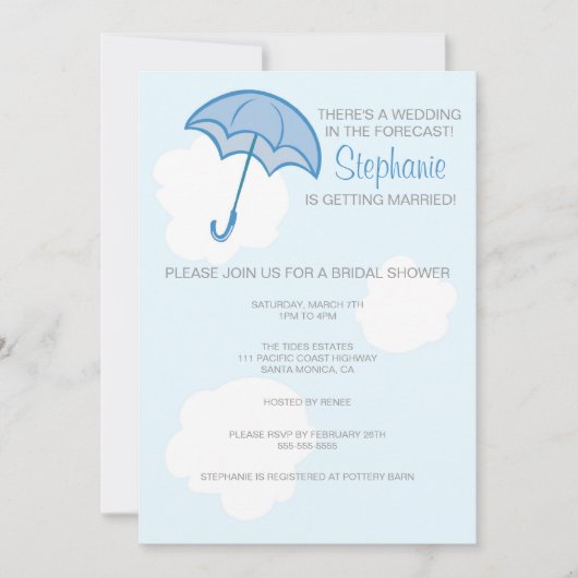 Blue Umbrella Bridal Shower Invitation Kaart (Voorkant)