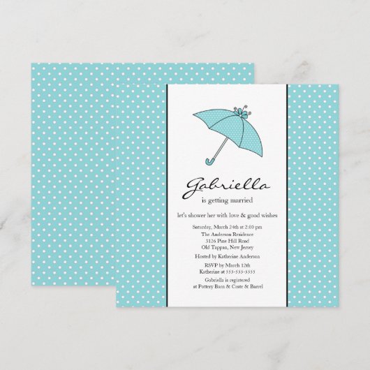Blue Umbrella Bridal Shower Invitation Kaart (Voorkant / Achterkant)