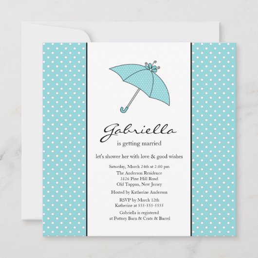 Blue Umbrella Bridal Shower Invitation Kaart (Voorkant)
