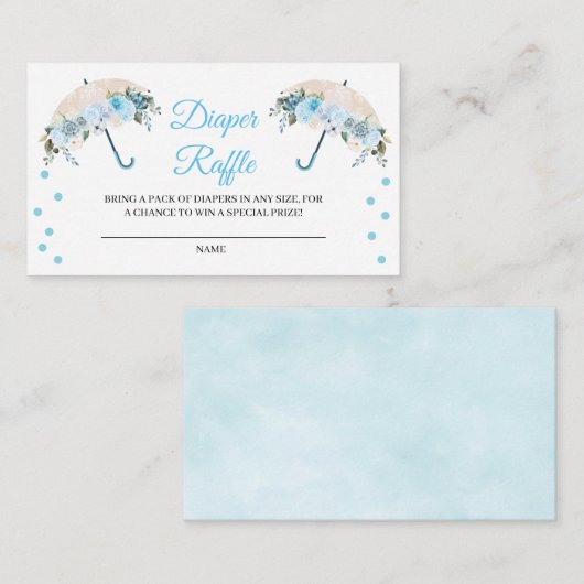 Blue Umbrella Diaper Raffle Enclosure Card Informatiekaartje (Voorkant / Achterkant)
