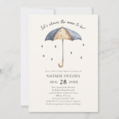 Blue Umbrella en Rain Baby shower Invitation Kaart (Voorkant)
