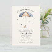 Blue Umbrella en Rain Baby shower Invitation Kaart (Staand voorkant)