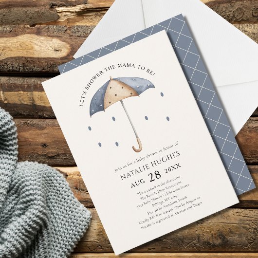 Blue Umbrella en Rain Baby shower Invitation Kaart