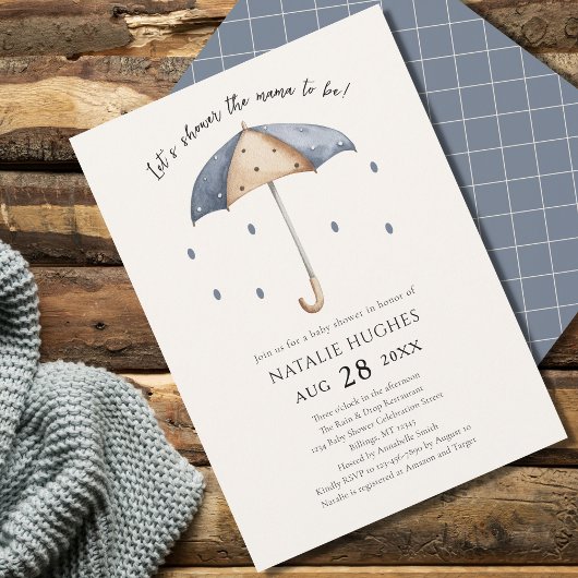 Blue Umbrella en Rain Baby shower Invitation Kaart