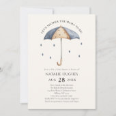 Blue Umbrella en Rain Baby shower Invitation Kaart (Voorkant)