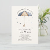 Blue Umbrella en Rain Baby shower Invitation Kaart (Staand voorkant)