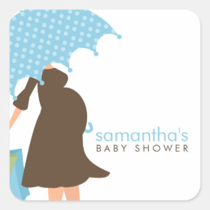 Blue Umbrella Ma Boy Baby shower Vierkante Sticker