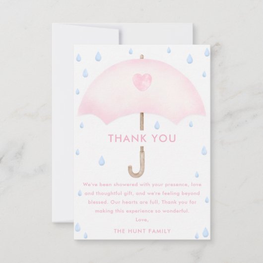 Blue Umbrella Sprinkle Baby shower Dank u kaart (Voorkant)