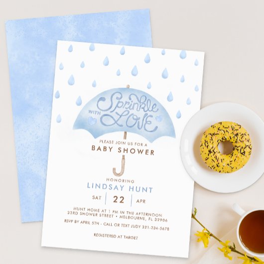 Blue Umbrella Sprinkle Baby shower Uitnodiging