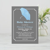 Blue Umbrella Stylish Baby Shower Invitation Kaart (Staand voorkant)