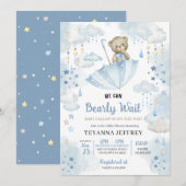 Blue Umbrella Teddy Bear Baby Sprinkle Baby shower Kaart (Voorkant / Achterkant)