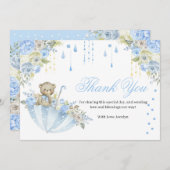 Blue Umbrella Teddy Bear Baby Sprinkle Bedankkaart (Voorkant / Achterkant)