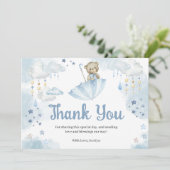 Blue Umbrella Teddy Bear Baby Sprinkle Bedankkaart (Staand voorkant)