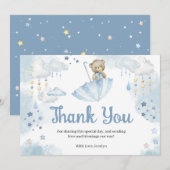 Blue Umbrella Teddy Bear Baby Sprinkle Bedankkaart (Voorkant / Achterkant)