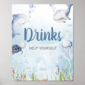 Blue Under the Sea Baby Shower Drinks Sign Poster (Voorkant)