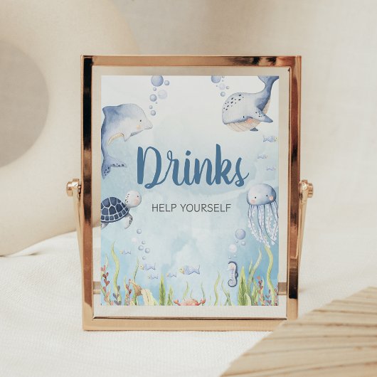 Blue Under the Sea Baby Shower Drinks Sign Poster