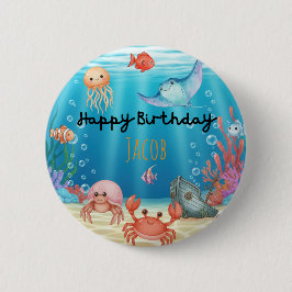 Blue Under the Sea birthday Ronde Button 5,7 Cm