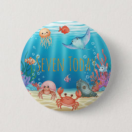 Blue Under the Sea birthday Ronde Button 5,7 Cm