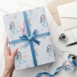 Blue Under the Sea Mermaid Birthday Cadeaupapier