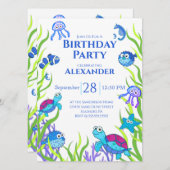 Blue under the Zee Boy Birthday Party Invitation (Voorkant / Achterkant)