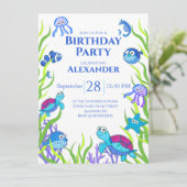Blue under the Zee Boy Birthday Party Invitation (Staand voorkant)