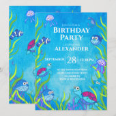 Blue under the Zee Boy Birthday Party Invitation (Voorkant / Achterkant)